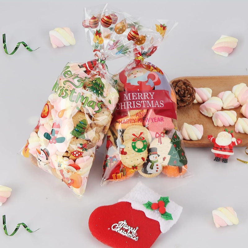 OWill 120 Pcs Christmas Sweet Bags,Christmas Cellophane Bags with Colorful Twist Ties, Gift Bags for Sweets Party Christmas and Festivals -27 * 13cm - Image 5